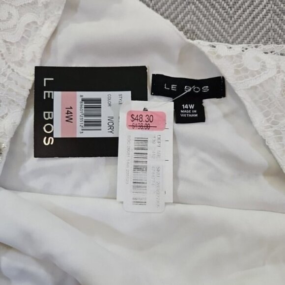 Le Bos Blouse 14W White Sleeveless Pearl Embellishments Crochet Needlepoint NWT - Picture 4 of 10